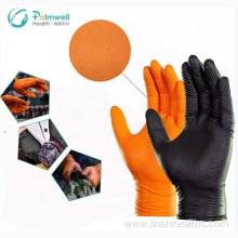 Orange Black Diamond Textured Nitrile Gloves Heavy Duty Latex & Powder Free Thick daily defense work Disposable Nitrile Gloves